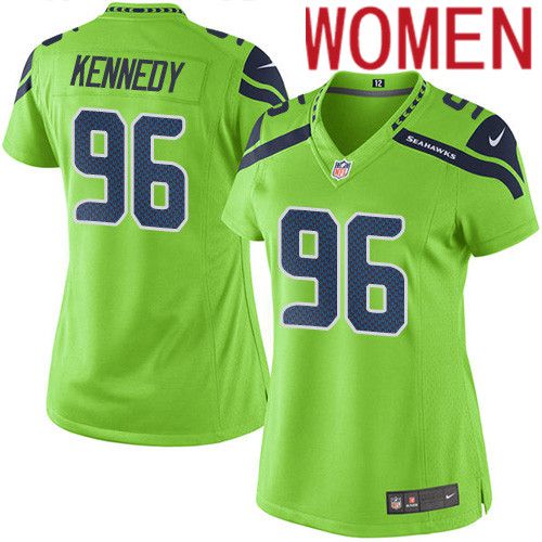 Women Seattle Seahawks #96 Cortez Kennedy Nike Neon Green Game NFL Jersey->women nfl jersey->Women Jersey
